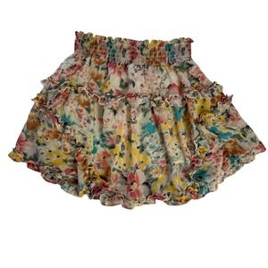 Urban Outfitters Floral Smocked Ruffle Mini Skirt Multi Color XS/S Tiered Boho